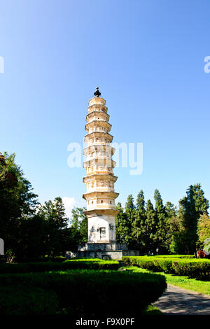 The Three Pagodas,Quing Dynasty,one leaning,Chongsheng Buddhist Temples,Dali,Yunnan Province,PRC,People Republic of China, China Stock Photo