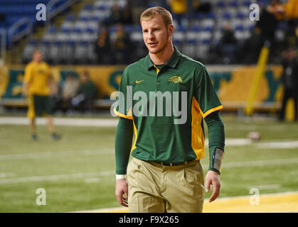 Fargo, North Dakota, USA. 18th Dec, 2015. December 18, 2015: North Dakota State quarterback Carson Wentz walks the field before the start of an NCAA FCS semifinal football game against Richmond at the Fargodome in Fargo, North Dakota, on Friday, Dec. 18, 2015. Wentz was sidelined after breaking a bone in his throwing wrist in an October game against South Dakota. Redshirt freshman Easton Stick now leads North Dakota State's offense.Nick Wagner/CSM Stock Photo