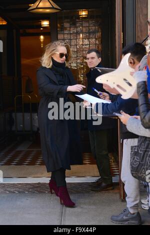 Adele greeting fans outside of her hotel  Featuring: Adele Adkins Where: New York City, New York, United States When: 17 Nov 2015 Stock Photo