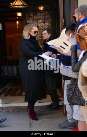 Adele greeting fans outside of her hotel  Featuring: Adele Adkins Where: New York City, New York, United States When: 17 Nov 2015 Stock Photo