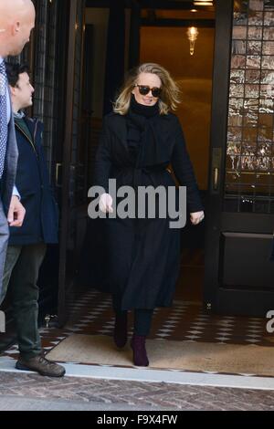 Adele greeting fans outside of her hotel  Featuring: Adele Adkins Where: New York City, New York, United States When: 17 Nov 2015 Stock Photo