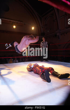 Ultimate Pro Wrestling, UK, GB, English wrestling  from the Corn Exchange in Dorchester. Indoor. Stock Photo