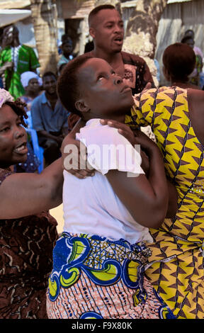 Ewe people participating in a Tron vodun (voodoo) ceremony, Lome, Togo Stock Photo