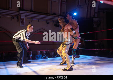 Ultimate Pro Wrestling, UK, GB, English wrestling  from the Corn Exchange in Dorchester. Indoor. Stock Photo