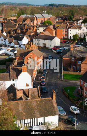 Looking down Church Street in the town of Shifnal from St Andrews Church tower, Shropshire. Stock Photo