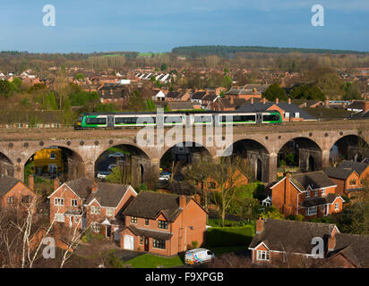 A London Midland train on the viaduct passing through Shifnal, Shropshire, England. Stock Photo