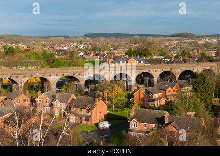 The town of Shifnal and the railway viaduct seen from St Andrew's Church, Shropshire. Stock Photo