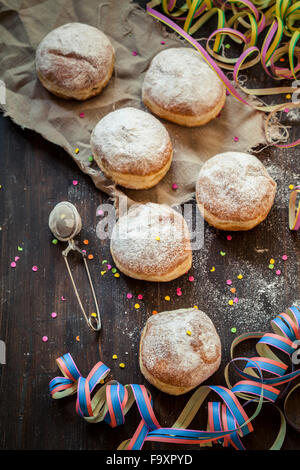 Berliner doughnuts and streamers, fasching Stock Photo