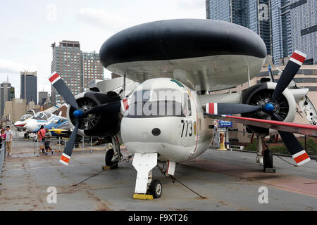 A Grumman E-1B Tracer airplane display at the Intrepid aircraft carrier. the Intrepid Sea, Air & Space Museum.New York City,USA Stock Photo