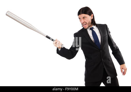 Young elegant man holding bat isolated on white Stock Photo