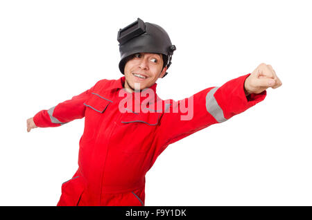 Funny welder isolated on white Stock Photo