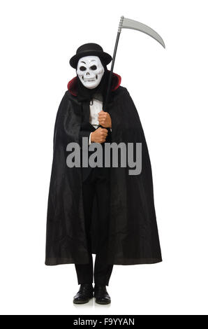 Man with scary mask isolated on white Stock Photo