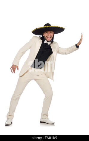 Funny mexican in suit and sombrero isolated on white Stock Photo