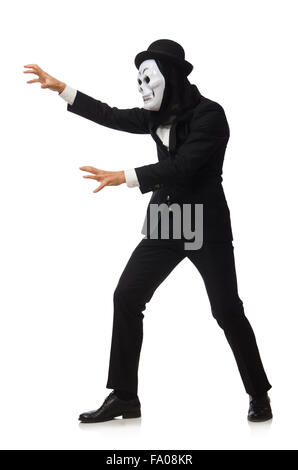 Man with scary mask isolated on white Stock Photo
