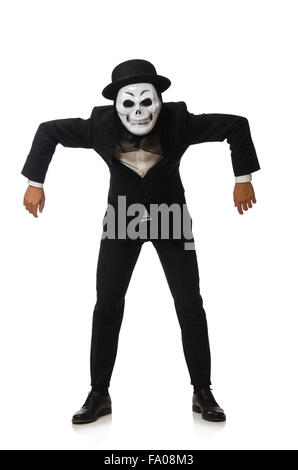 Man with scary mask isolated on white Stock Photo