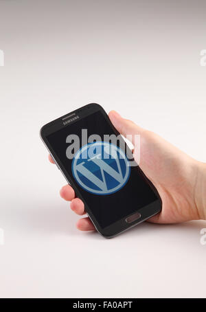 KUALA LUMPUR, MALAYSIA - 14th May 2015,wordpress logo on the phone screen Stock Photo