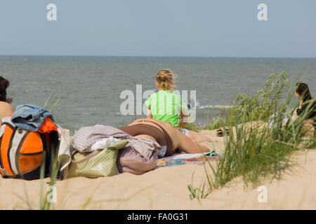 Affluence of holidaymakers to Palanga beach on August 02, 2015 in Palanga, Lithuania. Stock Photo