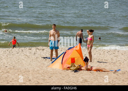 Affluence of holidaymakers to Palanga beach on August 02, 2015 in Palanga, Lithuania. Stock Photo