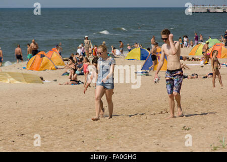 Affluence of holidaymakers to Palanga beach on August 02, 2015 in Palanga, Lithuania. Stock Photo