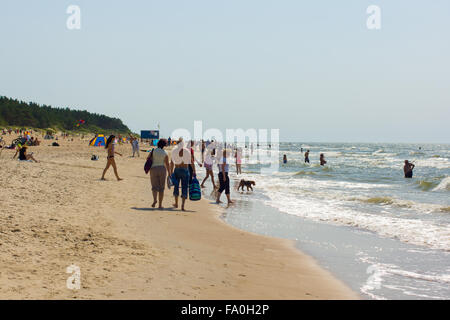 PALANGA, LITHUANIA - AUGUST 02: Affluence of holidaymakers to Palanga beach on August 02, 2015 in Palanga, Lithuania. About 1 mi Stock Photo