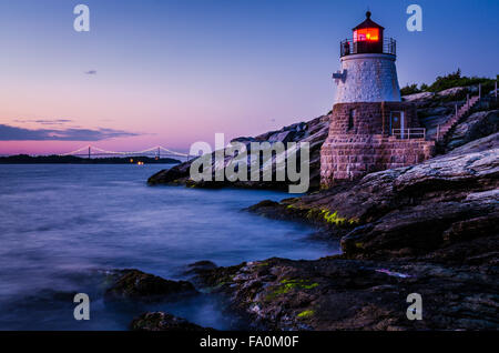 Castle Hill Lighthouse and Newport Bride in Rhode Island Stock Photo