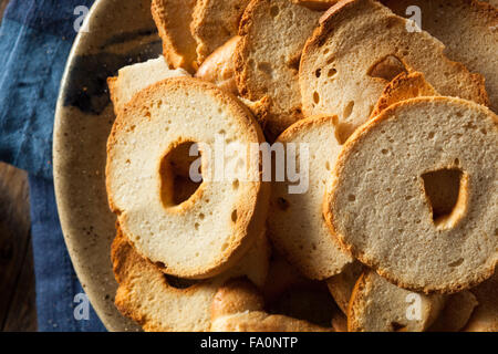 Homemade Whole Wheat Bagel Chips on a Plate Stock Photo