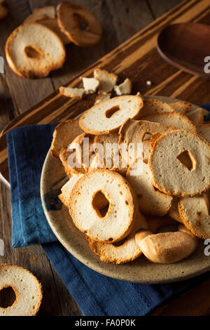 Homemade Whole Wheat Bagel Chips on a Plate Stock Photo