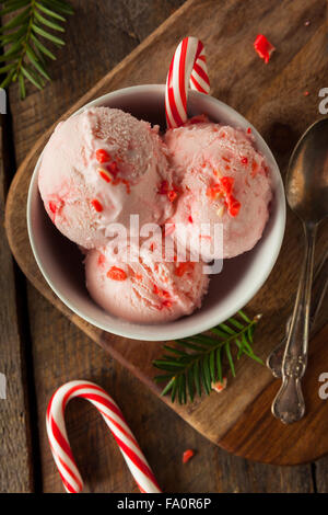 Homemade Peppermint Candy Cane Ice Cream in a Bowl Stock Photo