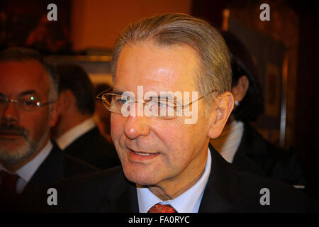 KYIV, UKRAINE - DECEMBER 17, 2010: Current President of the International Olympic Committee (IOC) Jacques Rogge gives an interview during his official visit to Ukraine on December 17, 2010 in Kyiv Stock Photo