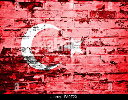flag of Turkey painted on brick wall Stock Photo