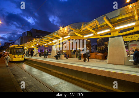 Manchester Metrolink Tram station at Corporation Street, Exchange Square, Manchester, Greater Manchester, England Stock Photo