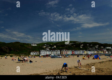 People on Aberdyfi beach, Gwynedd,WALES uk Stock Photo