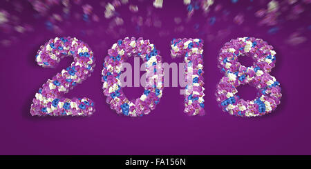 2018 Floral Typo with orchid in big letters on purple Stock Photo