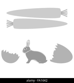 Grey rabbit hatched from an egg and carrot frames on white Stock Vector