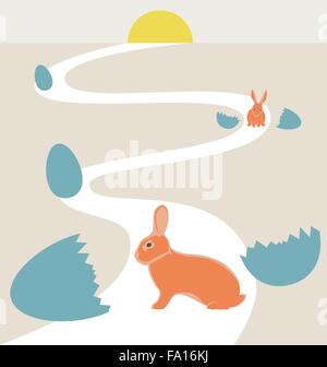 Way of rabbits hatched from the egg to the sun Stock Vector