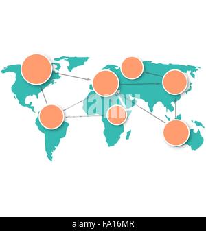 World Map with Circle Information Marks Isolated on White Stock Vector