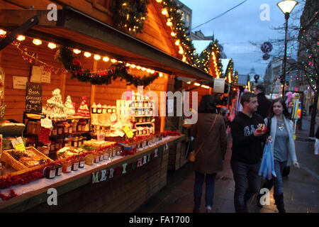 A Christmas Market on Fargate in Sheffield city centre, South Yorkshire, England, UK Stock Photo
