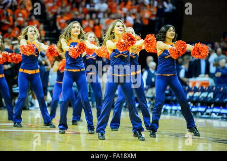 The Virginia Cavaliers cheerleaders and dancers during the NCAA Basketball game between the Villanova Wildcats and the Virginia Cavaliers at the John Paul Jones Arena on December 19, 2015 in Charlottesville, VA. Jacob Kupferman/CSM Stock Photo