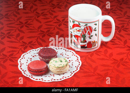 Cookies and milk for Santa Claus on Christmas tablecloth Stock Photo