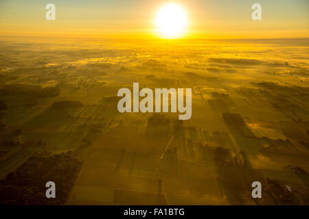 Sunrise over the eastern districts of Hamm, Golden light, views over the peasantry of Hamm, eastern landscape of Hamm, Hamm Stock Photo
