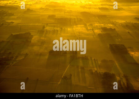 Sunrise over the eastern districts of Hamm, Golden light, views over the peasantry of Hamm, eastern landscape of Hamm, Hamm Stock Photo
