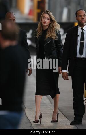 Amber heard seen arriving at the ABC studios for Jimmy Kimmel Live  Featuring: Amber Heard Where: Los Angeles, California, United States When: 18 Nov 2015 Stock Photo