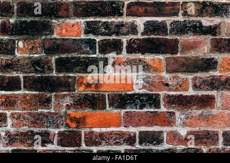Red old clay brick wall damaged and weathered empty background texture Stock Photo