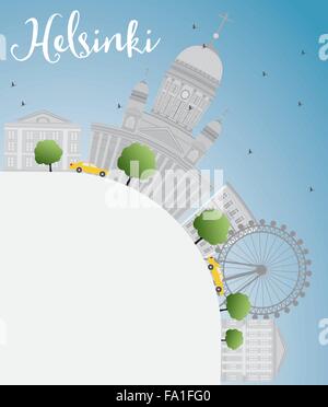 Helsinki skyline with grey buildings and copy space. Business travel and tourism concept with place for text. Stock Vector