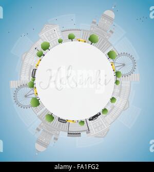 Helsinki skyline with grey buildings and copy space. Business travel and tourism concept with place for text. Stock Vector