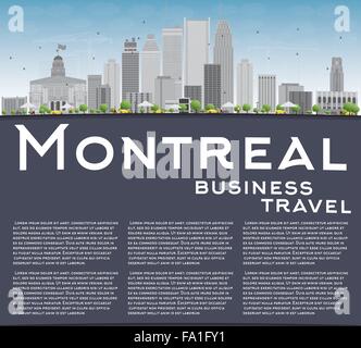Montreal skyline with grey buildings, blue sky and copy space. Vector illustration. Business travel and tourism concept Stock Vector