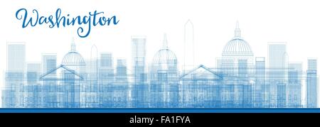 Outline Washington DC City Skyscrapers in blue color. Vector illustration. Business and tourism concept with skyscrapers. Stock Vector