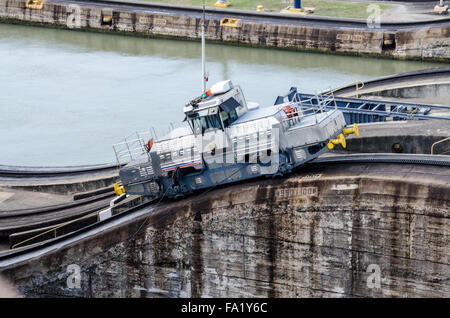 Electric Locomotive, Mule, at Miraflores Locks, Panama Canal, Panama Stock Photo