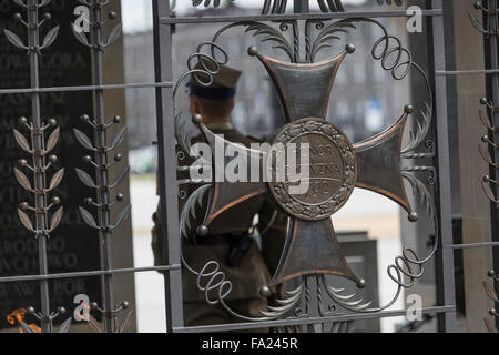 WARSAW, POLAND - JULY, 08: The Tomb of the Unknown Soldier at Pilsudski Square, on July 08, 2015. Tomb of the Unknown with etern
