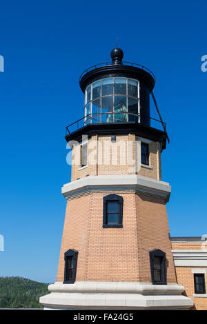 Historic Spilt Rock Lighthouse on the north shore of Lake Superior in Minnesota on cliff high above lake Superior Stock Photo